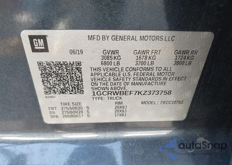 2019 Chevrolet Silverado 1500 Custom из США, поврежденный, VIN 1GCRWBEF7KZ373758